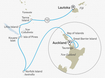Маршрут круиза «Сокровища Тихого океана: из Ясавы в Новую Зеландию»