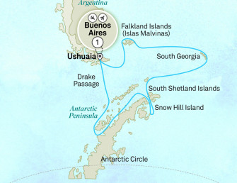 Маршрут круиза «Антарктика, Южная Георгия и Фолклендские острова»