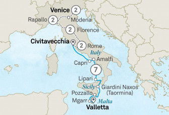 Маршрут круиза «Сокровища Италии и Мальты - комбинированный тур»