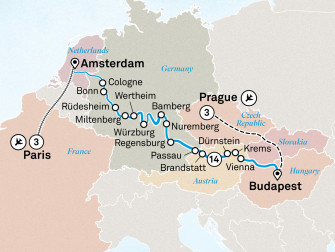 Маршрут круиза «Сокровища Европы, Прага и Париж »