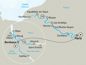 Маршрут круиза «Сокровища Сены и прекрасный Бордо»