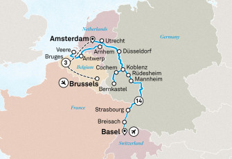 Маршрут круиза «Романтичный Рейн, Мозель и Брюгге»
