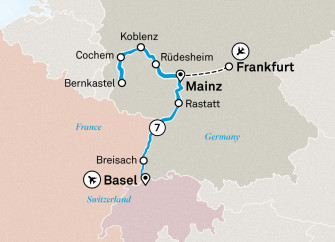 Маршрут круиза «Очаровательные замки и виноградники Рейна и Мозеля»