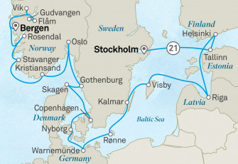 Маршрут круиза «Чудеса Балтии и Северной Европы: Стокгольм, Копенгаген и норвежские фьорды»