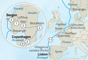 Маршрут круиза «Исследование Скандинавии: комбинированный тур из Копенгагена в Лиссабон»