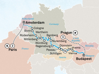 Маршрут круиза «Сокровища Европы, Прага и Париж »