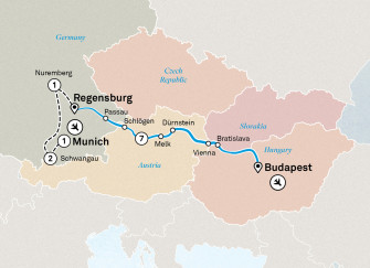 Маршрут круиза «Комбинированный тур: Дунай и Бавария»