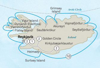 Маршрут круиза «Чудеса Исландии и Полярный круг - комбинированный тур»