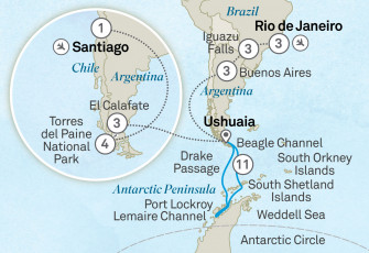 Маршрут круиза «Незабываемое путешествие: Патагония, Аргентина, Бразилия и Антарктида - комбинированный тур »