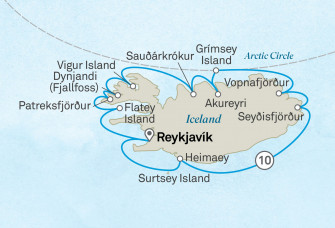 Маршрут круиза «Вокруг Исландии и пересечение Полярного круга»