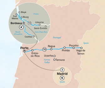 Маршрут круиза «Прекрасный Бордо, невероятная Дору и Мадрид»