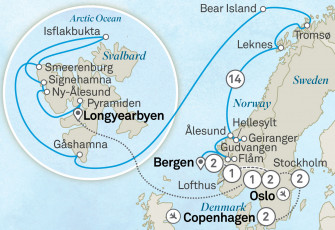 Маршрут круиза «Дикая красота Скандинавии и Арктики»